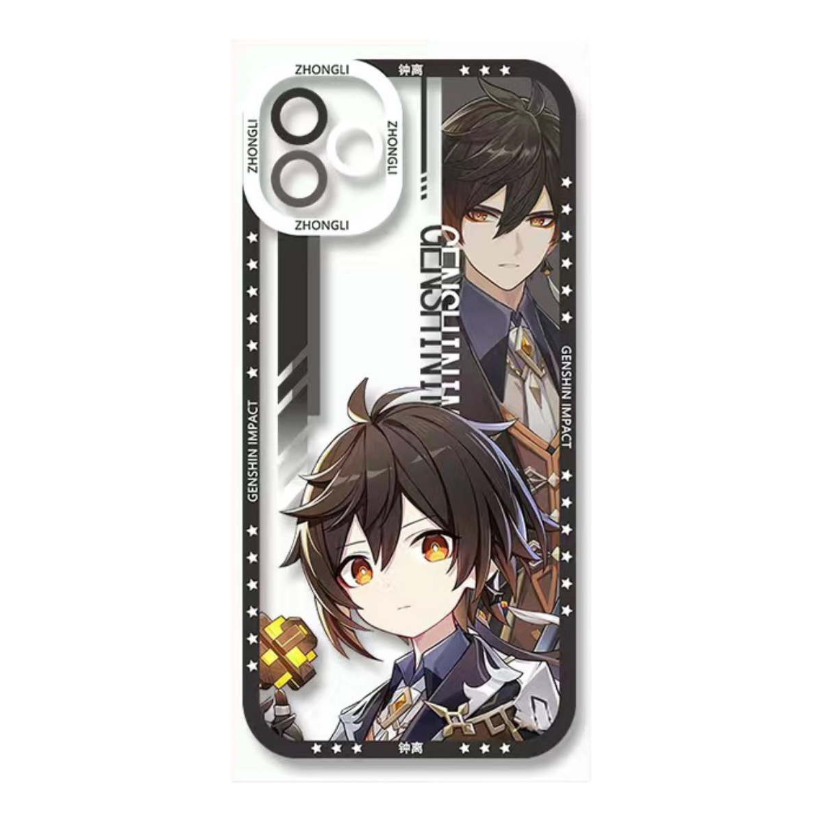 Zhongli Genshin Impact Phone Case Laptop screen protector protective cover - Q Style Cute Anime Character Design - Transparent Silicone Full Camera Protection All Round Defense Non Slip Cover - Zllada