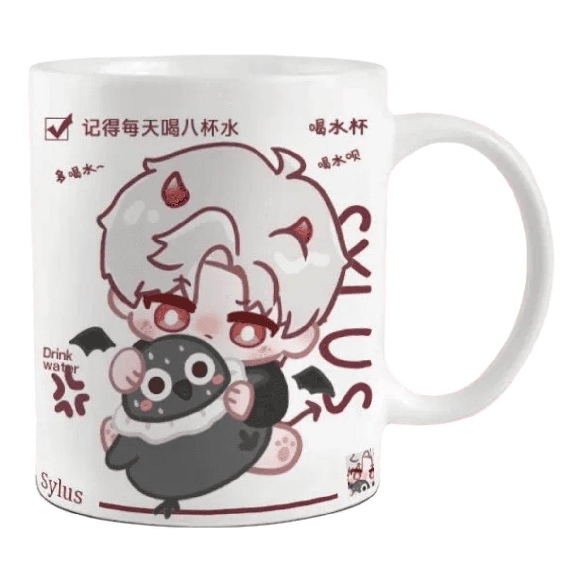 Zllada Love and Deepspace Mug Set - 330ml Chibi Ceramic Mug with Spoon & Coaster - Ideal Gift for Game Fans Featuring Zayne, Xavier, Rafayel, Sylus & Caleb