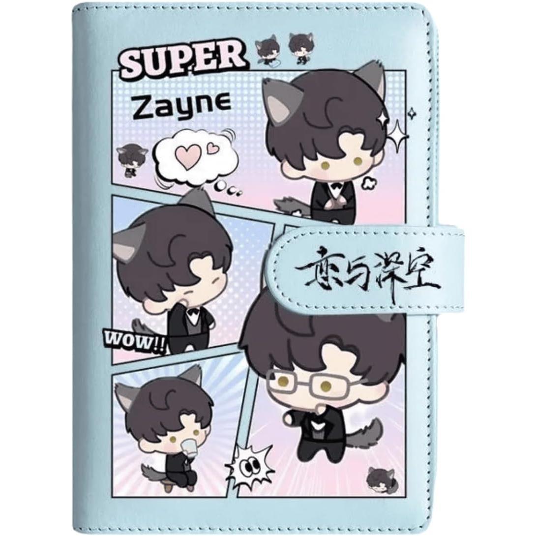 Blue Love Deepspace Planner Journal - Blue A6 PU Leather Binder with 80 Sheets (160 Pages) Grid Lines - Chibi Design for Fitness Daily Plans Fan Gifts - Zllada