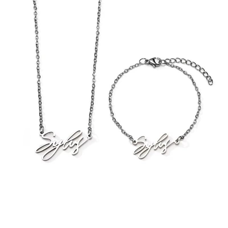 Love Deepspace Name Necklace & Bracelet Set - Titanium Steel English Chinese Letters Sylus Zayne Xavier Rafayel Caleb Charms - Anime Game Fan Gift