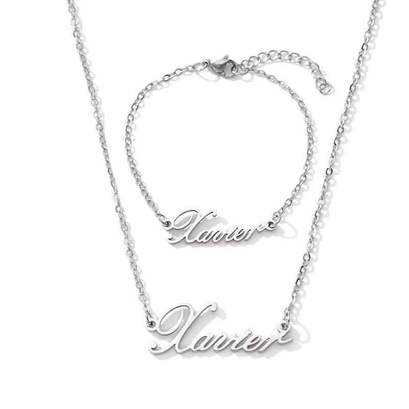 Love Deepspace Name Necklace & Bracelet Set - Titanium Steel English Chinese Letters Sylus Zayne Xavier Rafayel Caleb Charms - Anime Game Fan Gift