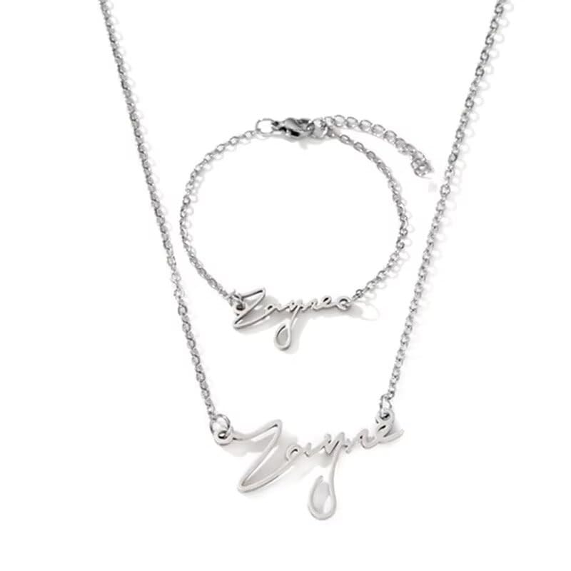 Love Deepspace Name Necklace & Bracelet Set - Titanium Steel English Chinese Letters Sylus Zayne Xavier Rafayel Caleb Charms - Anime Game Fan Gift