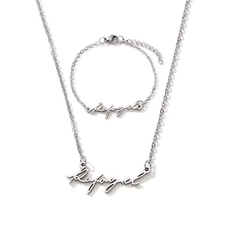 Love Deepspace Name Necklace & Bracelet Set - Titanium Steel English Chinese Letters Sylus Zayne Xavier Rafayel Caleb Charms - Anime Game Fan Gift