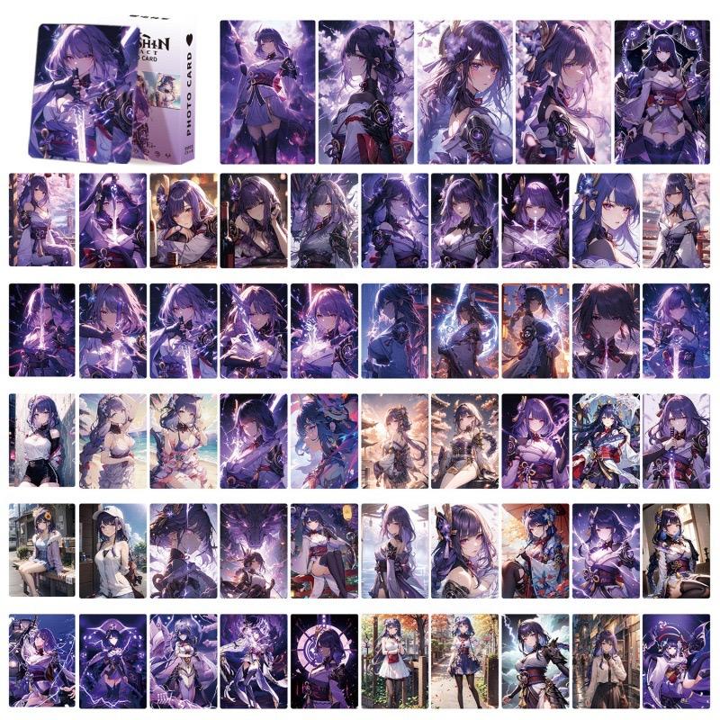 Genshin Impact Holographic Card Set - 50 Anime-Style Collectible Cards for Fans and Gamers - Game-Themed Merchandise - Zllada