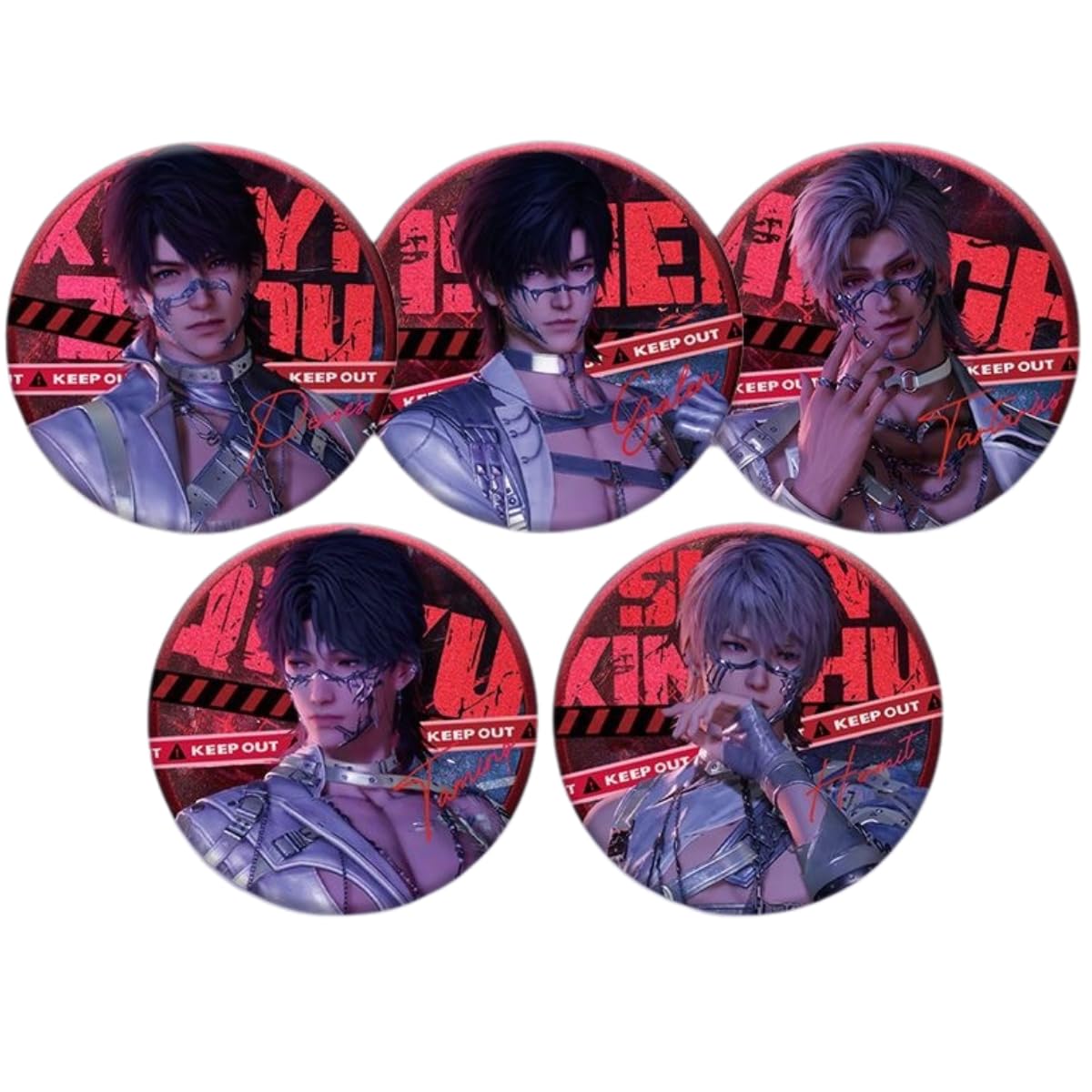 Love Deepspace Badges - 58mm Tinplate Fan - made Collectibles, Set of 5 Featuring Zayne, Xavier, Rafayel, Sylus, Caleb for Ita Bags by Zouven