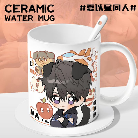 Caleb Love Deepspace Mug Set - 4-Piece Coffee Cup with Lid Coaster Spoon - 330ml Anime Ceramic Cute Desktop Gift for Fans of Zayne Xavier Rafayel Sylus Caleb - Zouven