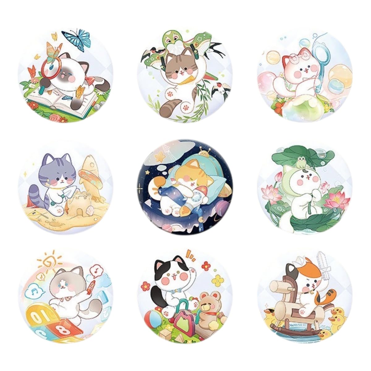 Cat Card Love Deepspace Badge Pin Set - 9 Pcs 58mm with 5 Character Cute Cartoon Style - Zayne, Xavier, Rafayel, Sylus,Caleb - Brooch Pendant for Ita Bag Decoration by Zouven