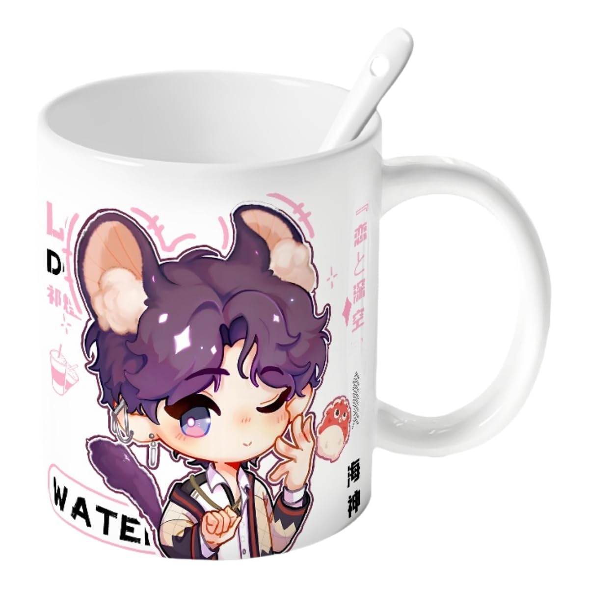 Rafayel Love Deepspace Mug Set - 4-Piece Coffee Cup with Lid Coaster Spoon - 330ml Anime Ceramic Cute Desktop Gift for Fans of Zayne Xavier Rafayel Sylus Caleb - Zouven05