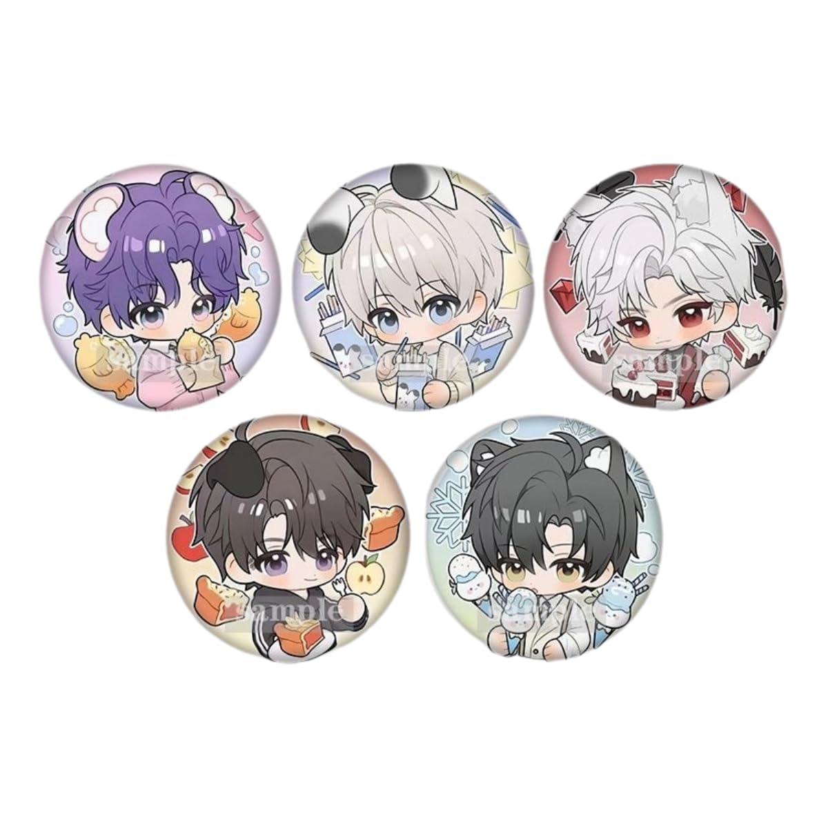 Love and Deepspace Badge Set - 58mm 5 Pcs with 5 Character Cute Cartoon Style - Zayne, Xavier, Rafayel, Sylus, Caleb - Brooch for Ita Bag Decoration - Zllada