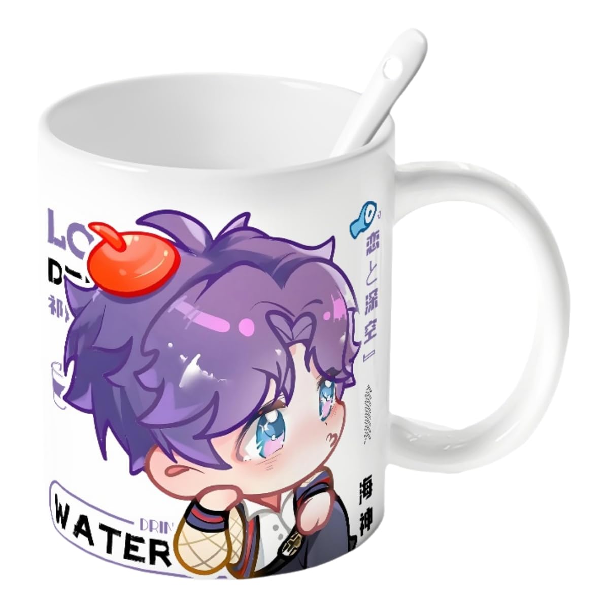 Rafayel Love Deepspace Mug Set - 4-Piece Coffee Cup with Lid Coaster Spoon - 330ml Anime Ceramic Cute Desktop Gift for Fans of Zayne Xavier Rafayel Sylus Caleb - Zouven05