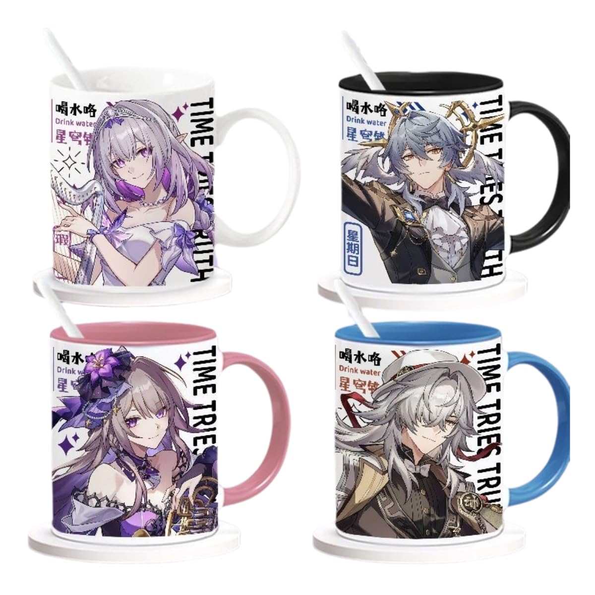 Star Rail Ceramic Mug - 330ml Handle Coffee Mug Cup Set with Spoon & Coaster Suitable for Offices, Homes, Indoor Settings- Gift for Anime Star Rail Fans
