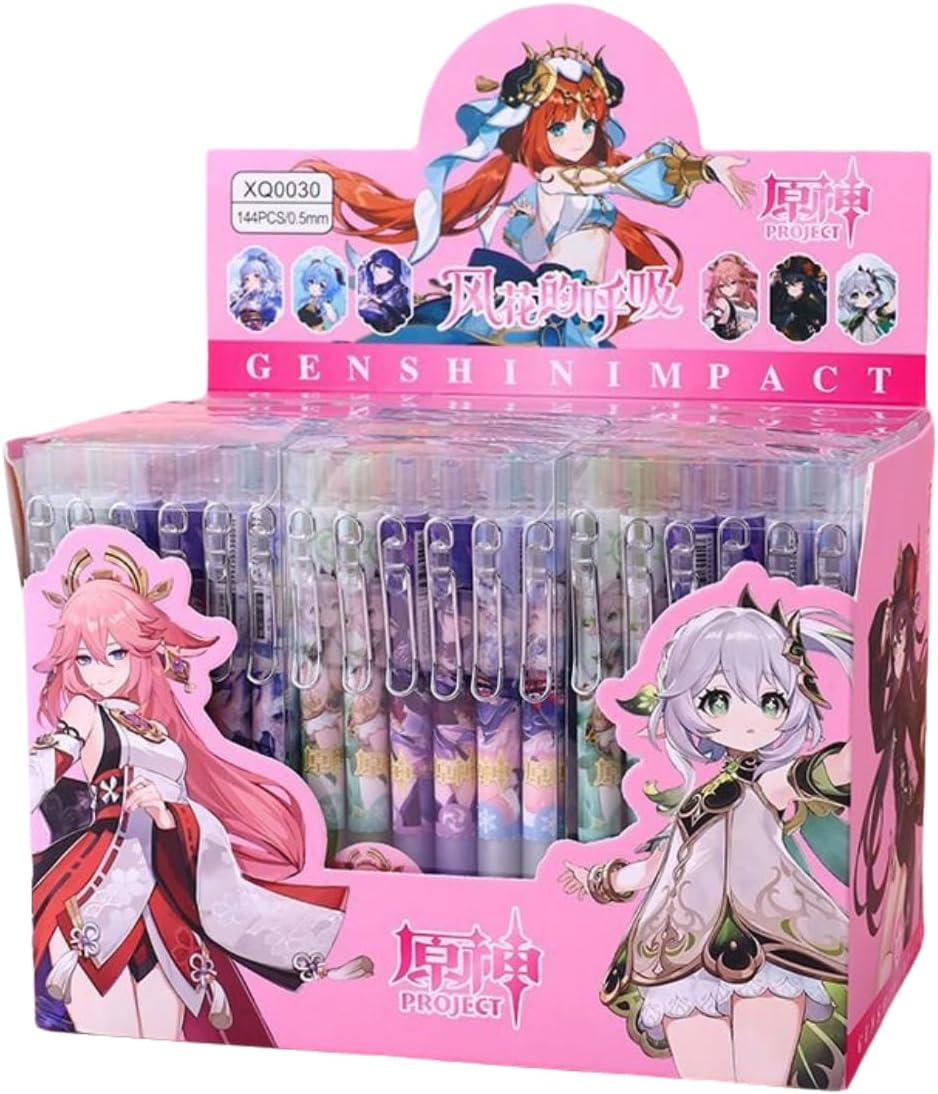 Genshin Impact Gel Pens - Black 6 Styles 12-Piece Set with 50 Refills - HuTao Ganyu YaeMiko Beelzebul Ayaka Nahida - Gift for Fans M00 - Zllada