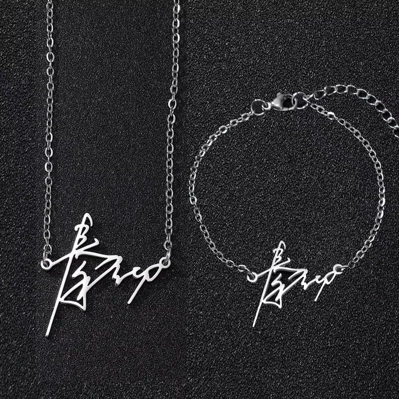 Love Deepspace Name Necklace & Bracelet Set - Titanium Steel English Chinese Letters Sylus Zayne Xavier Rafayel Caleb Charms - Anime Game Fan Gift