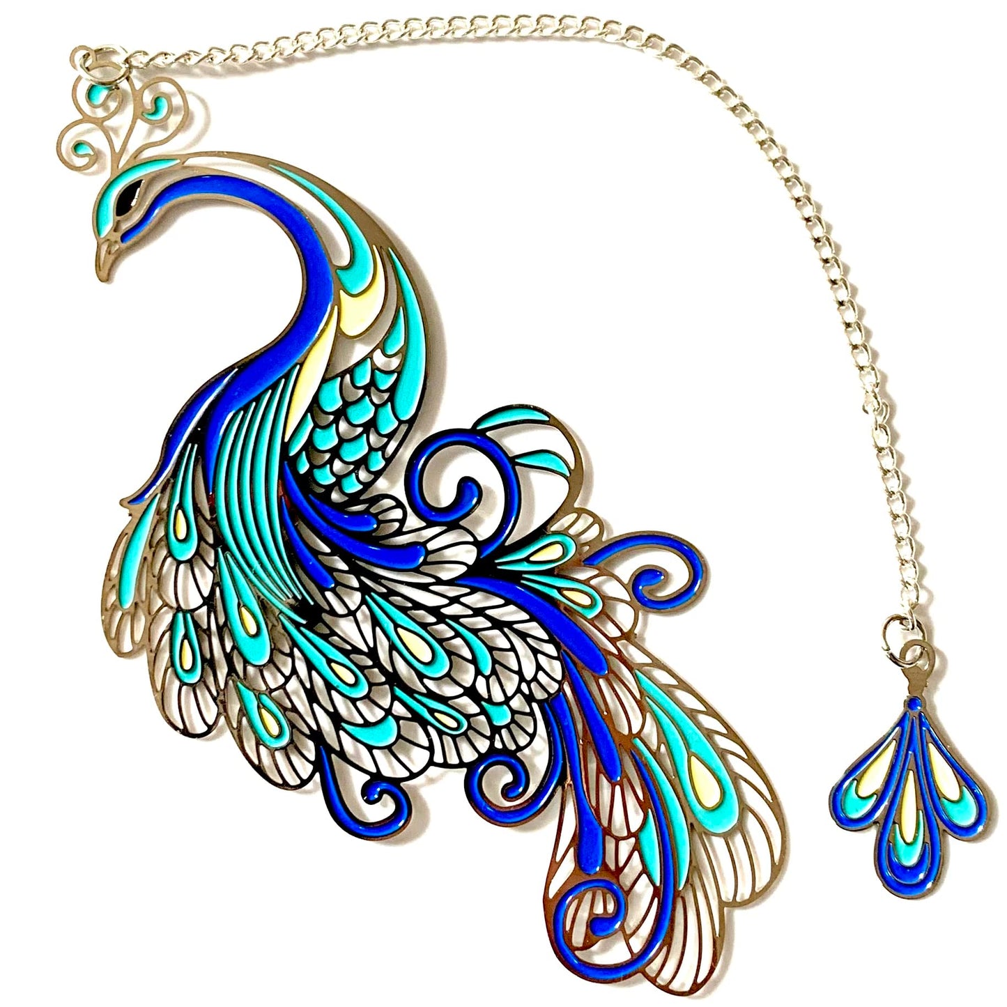 Zllada Colorful Peacock Stainless Steel Hollow Bookmark