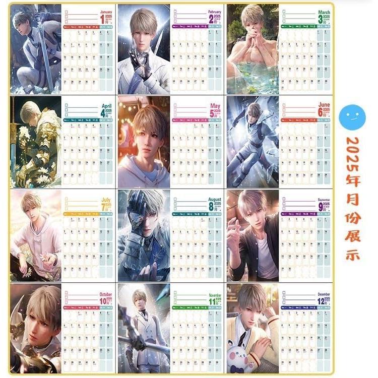 Love and Deepspace Calendar 2025-2026 Two-Year Desk Organizer - Anime Character Designs Thick Glossy Paper - Stylish Desktop Gift for Fans -Zllada