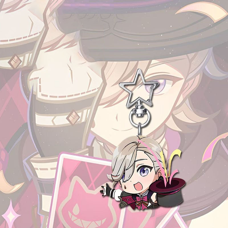 Lyney Genshin Star-shaped button keychain Merch - 5cm Double-Sided Acrylic Keychain - High-Definition Printing