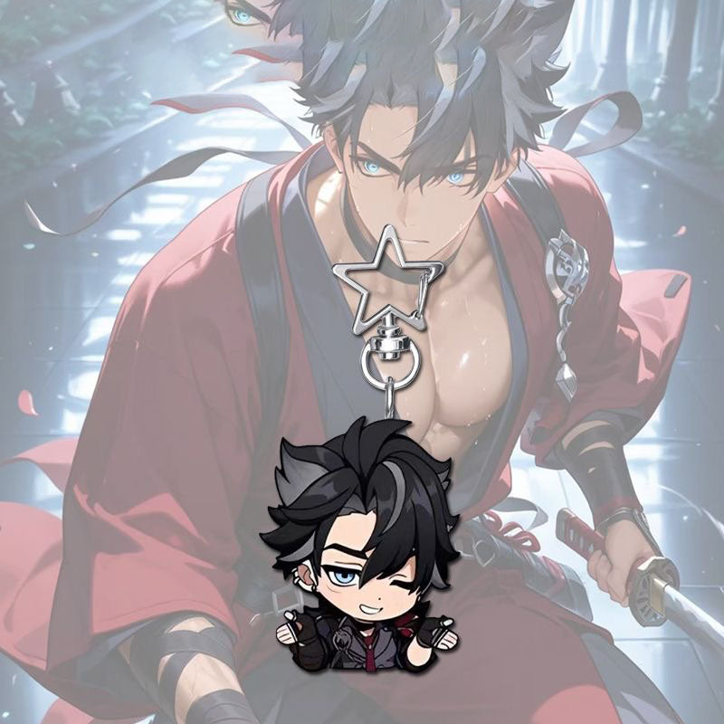 Wriothesley Genshin Star-shaped button keychain Merch - 5cm Double-Sided Acrylic Keychain - High-Definition Printing
