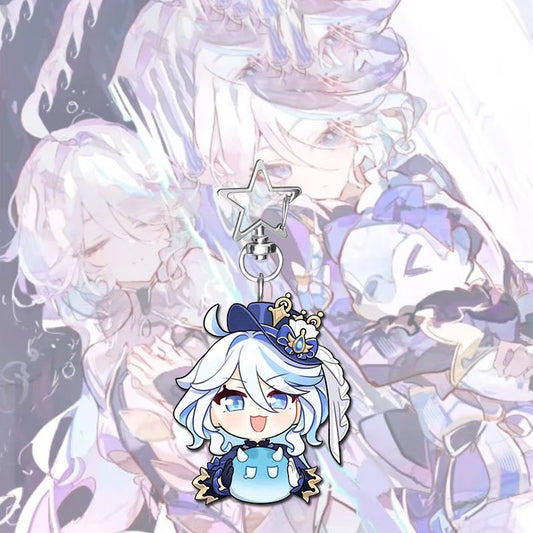 Furina Genshin Star-shaped button keychain Merch - 5cm Double-Sided Acrylic Keychain - High-Definition Printing