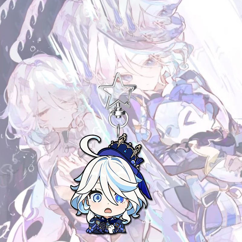 Furina Genshin Star-shaped button keychain Merch - 5cm Double-Sided Acrylic Keychain - High-Definition Printing
