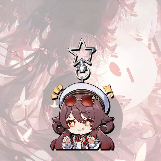 HuTao Genshin Star-shaped button keychain Merch - 5cm Double-Sided Acrylic Keychain - High-Definition Printing