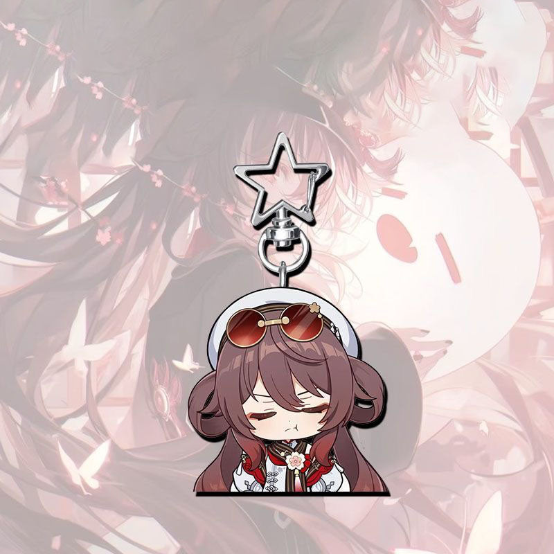 HuTao Genshin Star-shaped button keychain Merch - 5cm Double-Sided Acrylic Keychain - High-Definition Printing