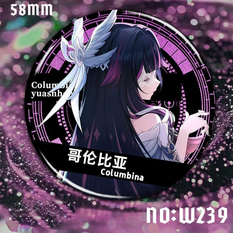 Columbina Lauma Flins Aino Genshin Character Pin Badges - 58mm Refrigerator Magnet Anime Game Merch Gift for Fans and Students - Zllada