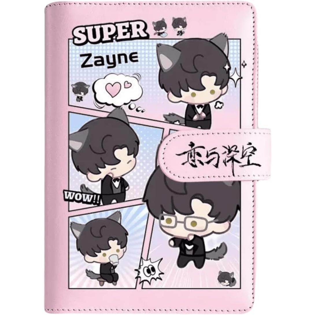 Pink Love Deepspace Planner Journal - Blue A6 PU Leather Binder with 80 Sheets (160 Pages) Grid Lines - Chibi Design for Fitness Daily Plans Fan Gifts - Zllada