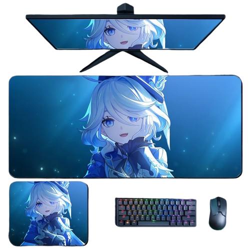 Genshin Desk Mouse Pad - Frina Focalors Thickened Desk Mat with Stitched Edges, Durable and Anti-Slip, Computer Desk Protector for PC Gaming – Focalors & Hydro Theme Design - Zllada