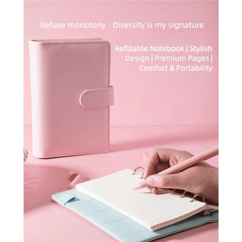 Pink Love and Deepspace Planner Journal - Blue A6 PU Leather Binder with 80 Sheets (160 Pages) Grid Lines - Chibi Design for Fitness Daily Plans Fan Gifts - Zllada
