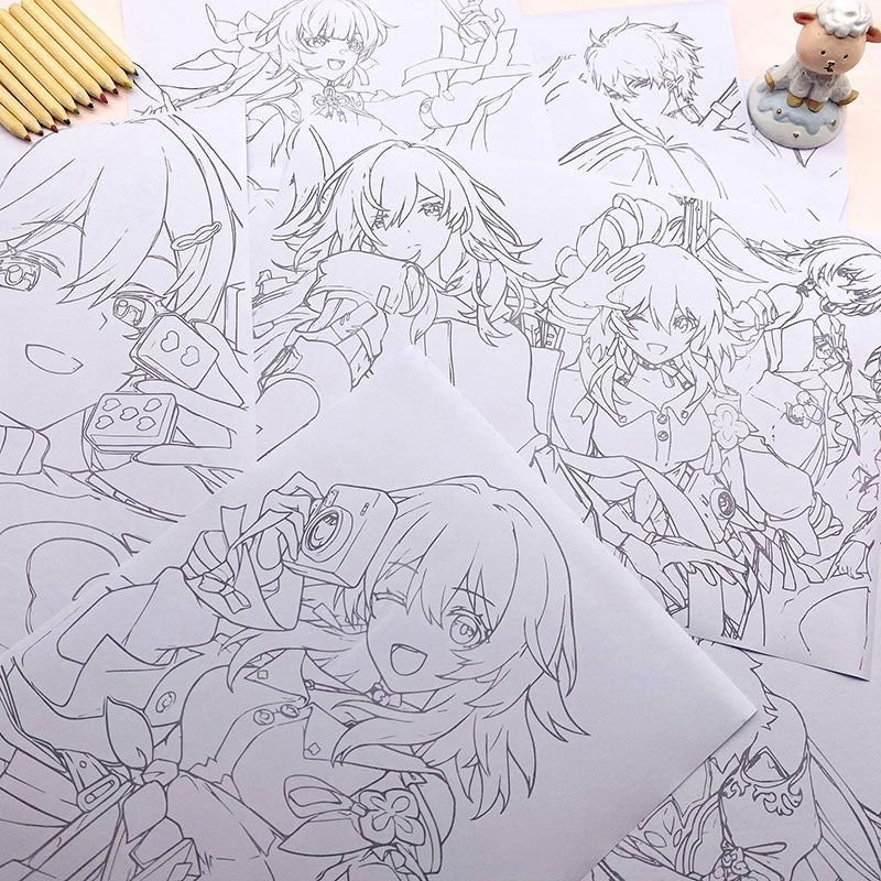 Honkai Star Rail Coloring Book - Anime Merchandise Tracing and Sketch Book - 30 Pages of Line Art - Hand-Drawn Anime Characters Sketchbook - Gift for Game Merch Fans - Zllada