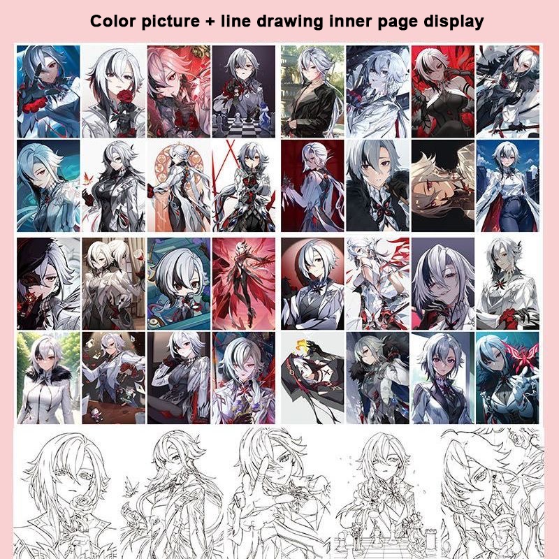 Arlecchino Genshin Impact Coloring Book Merch - Anime Merchandise Tracing and Sketch Book - 30 Pages of Line Art - Hand-Drawn Anime Characters Sketchbook - Gift for Game Fans - Zllada