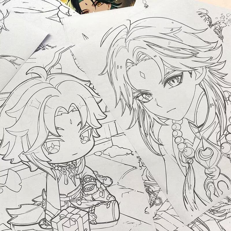 Xiao Genshin Impact Coloring Book Merch - Anime Merchandise Tracing and Sketch Book - 30 Pages of Line Art - Hand-Drawn Anime Characters Sketchbook - Gift for Game Fans - Zllada