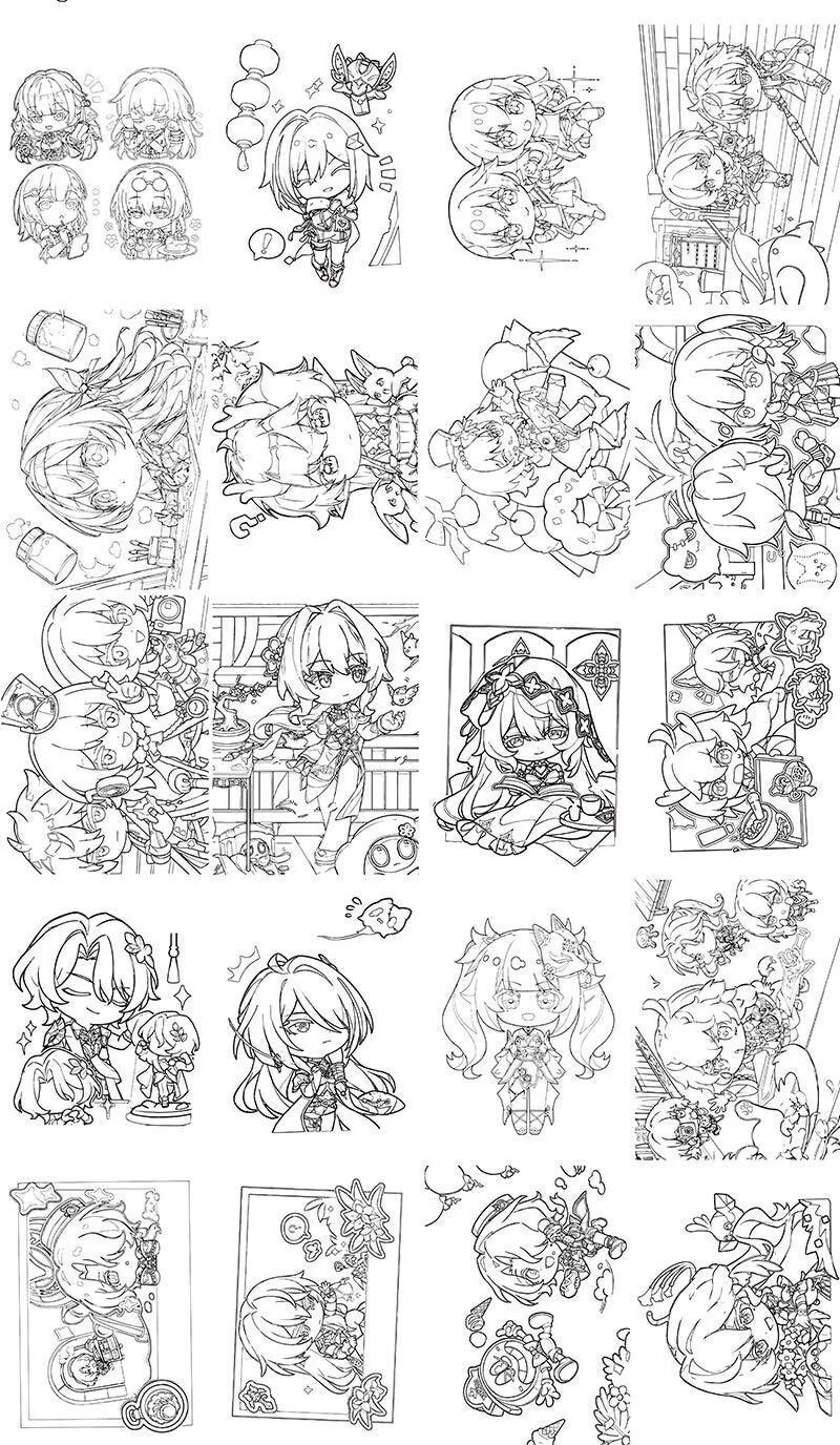 Q Style Honkai Star Rail Coloring Book - Anime Merchandise Tracing and Sketch Book - 30 Pages of Line Art - Hand-Drawn Anime Characters Sketchbook - Gift for Game Merch Fans - Zllada