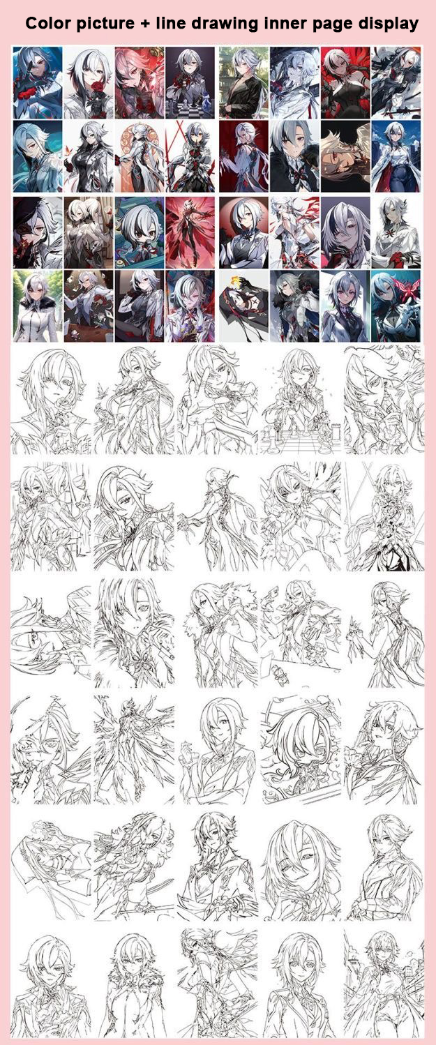 Arlecchino Genshin Impact Coloring Book Merch - Anime Merchandise Tracing and Sketch Book - 30 Pages of Line Art - Hand-Drawn Anime Characters Sketchbook - Gift for Game Fans - Zllada