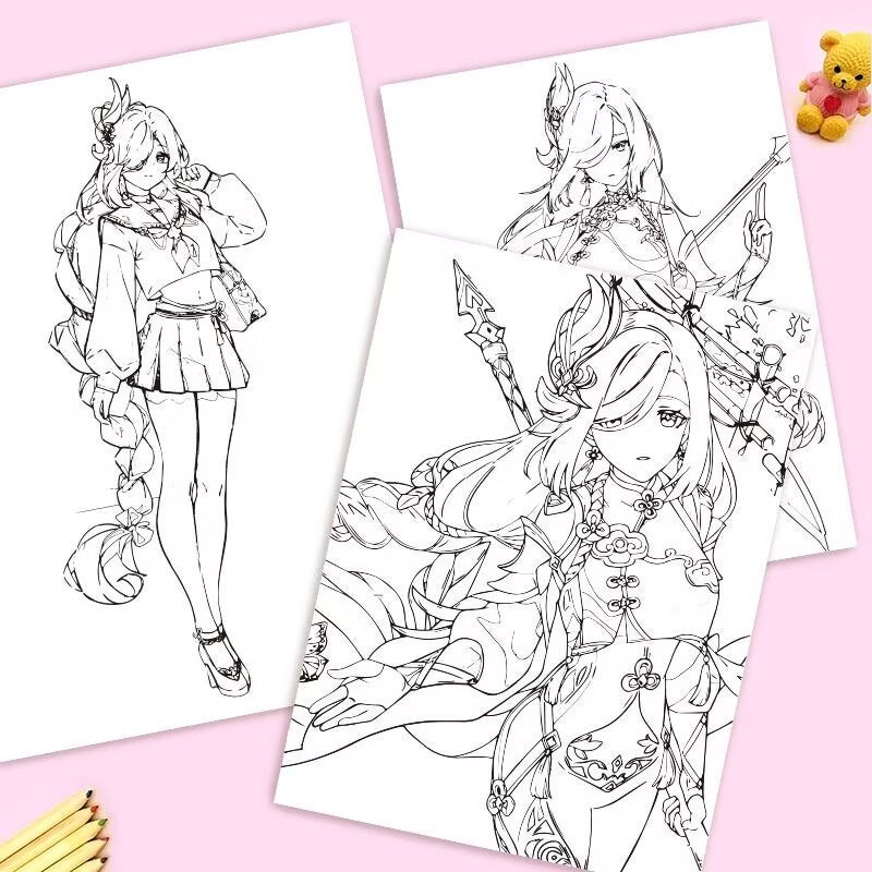 Shenhe Genshin Impact Coloring Book Merch - Anime Merchandise Tracing and Sketch Book - 30 Pages of Line Art - Hand-Drawn Anime Characters Sketchbook - Gift for Game Fans - Zllada