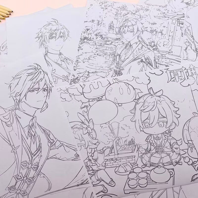 Zhongli Genshin Impact Coloring Book Merch - Anime Merchandise Tracing and Sketch Book - 30 Pages of Line Art - Hand-Drawn Anime Characters Sketchbook - Gift for Game Fans - Zllada