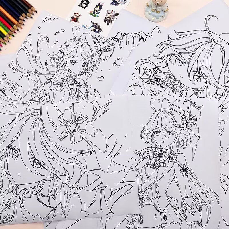 Furina Genshin Impact Coloring Book Merch - Anime Merchandise Tracing and Sketch Book - 30 Pages of Line Art - Hand-Drawn Anime Characters Sketchbook - Gift for Game Fans - Zllada