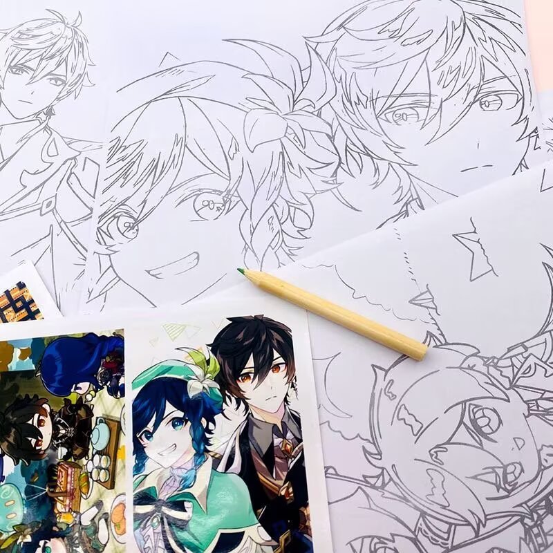 Zhongli Genshin Impact Coloring Book Merch - Anime Merchandise Tracing and Sketch Book - 30 Pages of Line Art - Hand-Drawn Anime Characters Sketchbook - Gift for Game Fans - Zllada
