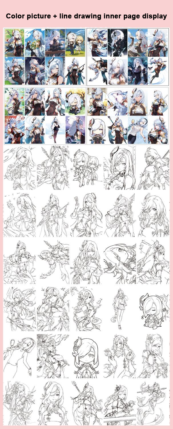 Shenhe Genshin Impact Coloring Book Merch - Anime Merchandise Tracing and Sketch Book - 30 Pages of Line Art - Hand-Drawn Anime Characters Sketchbook - Gift for Game Fans - Zllada