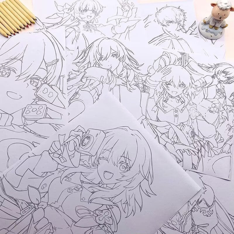 Mix Honkai Star Rail Coloring Book - Anime Merchandise Tracing and Sketch Book - 30 Pages of Line Art - Hand-Drawn Anime Characters Sketchbook - Gift for Game Merch Fans - Zllada