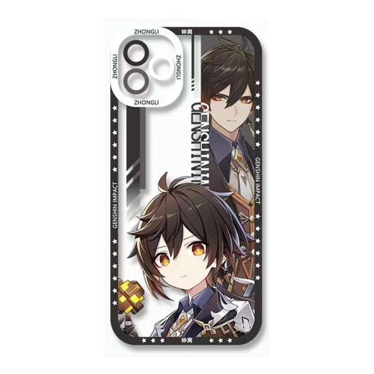 Zhongli Genshin Impact Phone Case Laptop screen protector  protective cover - Q Style Cute Anime Character Design - Transparent Silicone Full Camera Protection All Round Defense Non Slip Cover - Zllada