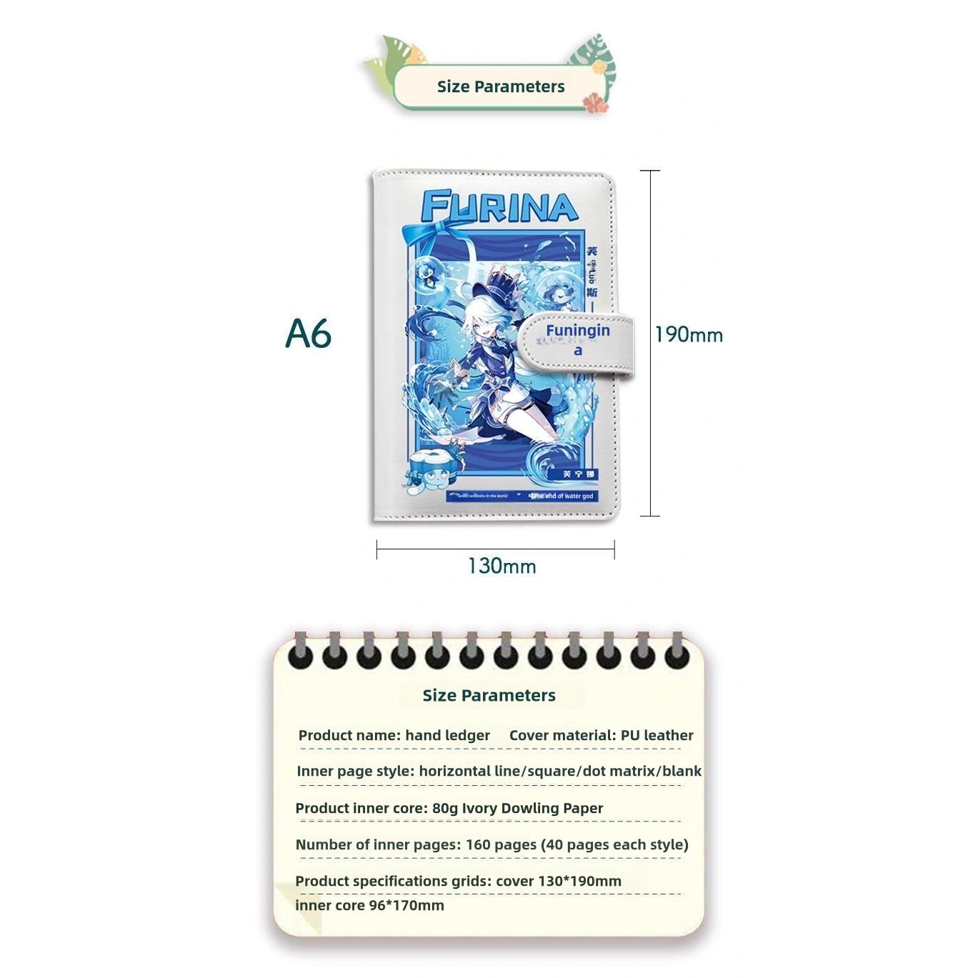 Genshin A6 Journal Planner - Anime Merch Game Figure - Stainless Steel Binder PU Leather 160 Pages with Magnetic Closure - Gift for Birthday Anniversary - Zllada