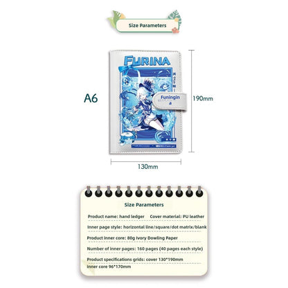 Genshin A6 Journal Planner - Anime Merch Game Figure - Stainless Steel Binder PU Leather 160 Pages with Magnetic Closure - Gift for Birthday Anniversary - Zllada