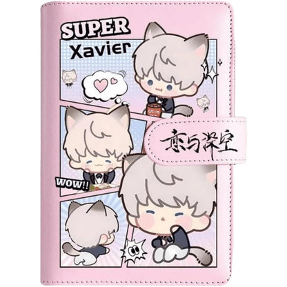 Pink Love Deepspace Planner Journal - Blue A6 PU Leather Binder with 80 Sheets (160 Pages) Grid Lines - Chibi Design for Fitness Daily Plans Fan Gifts - Zllada