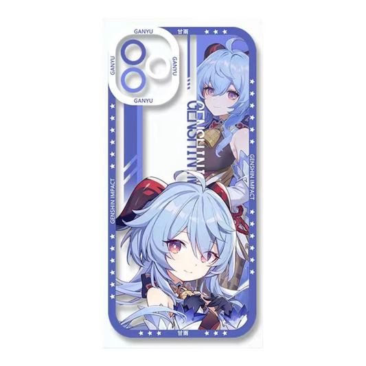 Ganyu Genshin Impact Phone Case Laptop screen protector  protective cover - Q Style Cute Anime Character Design - Transparent Silicone Full Camera Protection All Round Defense Non Slip Cover - Zllada