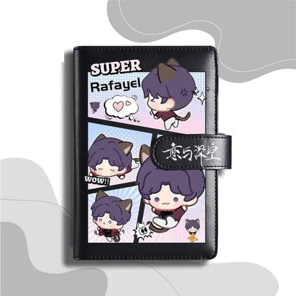 Black Love Deepspace Planner Journal - Blue A6 PU Leather Binder with 80 Sheets (160 Pages) Grid Lines - Chibi Design for Fitness Daily Plans Fan Gifts - Zllada