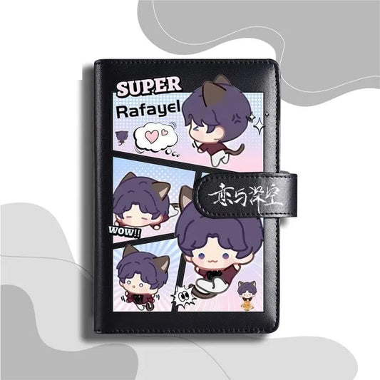 Black Love Deepspace Planner Journal - Blue A6 PU Leather Binder with 80 Sheets (160 Pages) Grid Lines - Chibi Design for Fitness Daily Plans Fan Gifts - Zllada