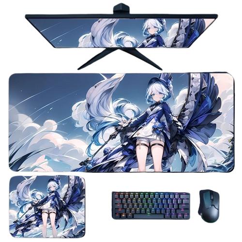 Zllada Genshin Impact Mouse Pad - Frina Focalors Thickened Desk Mat with Stitched Edges, Durable and Anti-Slip, Computer Desk Protector for PC Gaming – Focalors & Hydro Theme Design - Zllada