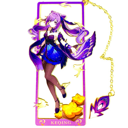 Genshin Art Brass Metal Bookmark - Anime Figure Merch with 3D Display Box - Birthday Gifts for Fans Friends Gamer Book Lovers - Zllada