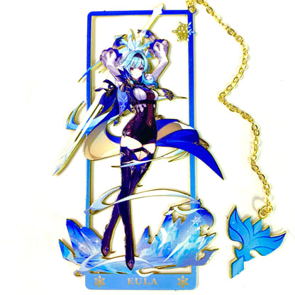 Genshin Art Brass Metal Bookmark - Anime Figure Merch with 3D Display Box - Birthday Gifts for Fans Friends Gamer Book Lovers - Zllada